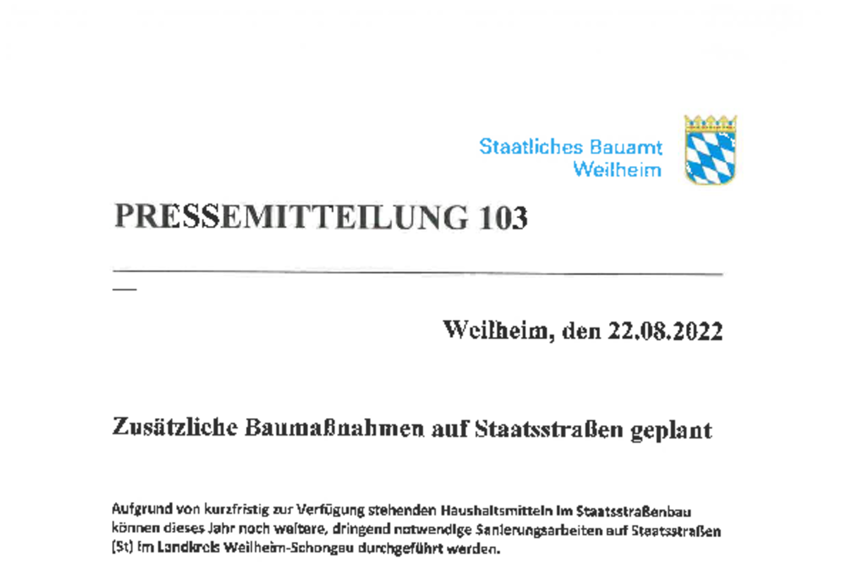 Pressemitteilung Staatliches Bauamt Weilheim